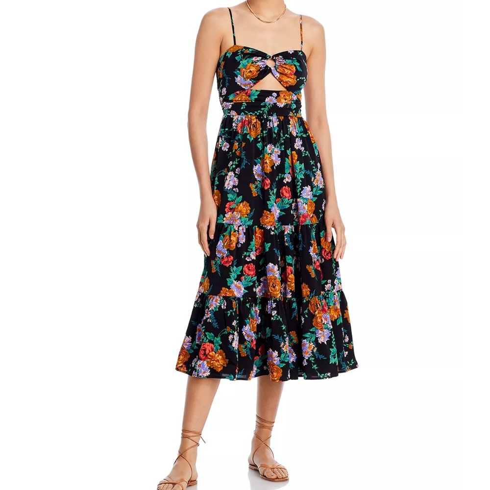 Aqua Black Floral Midi Dress